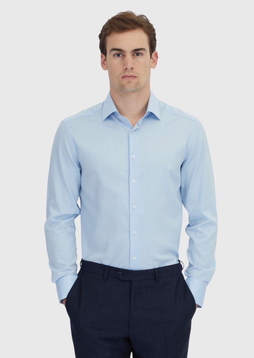 Blue Striped Regular Fit Weaving Classical Cotton Blended Shirt - 1