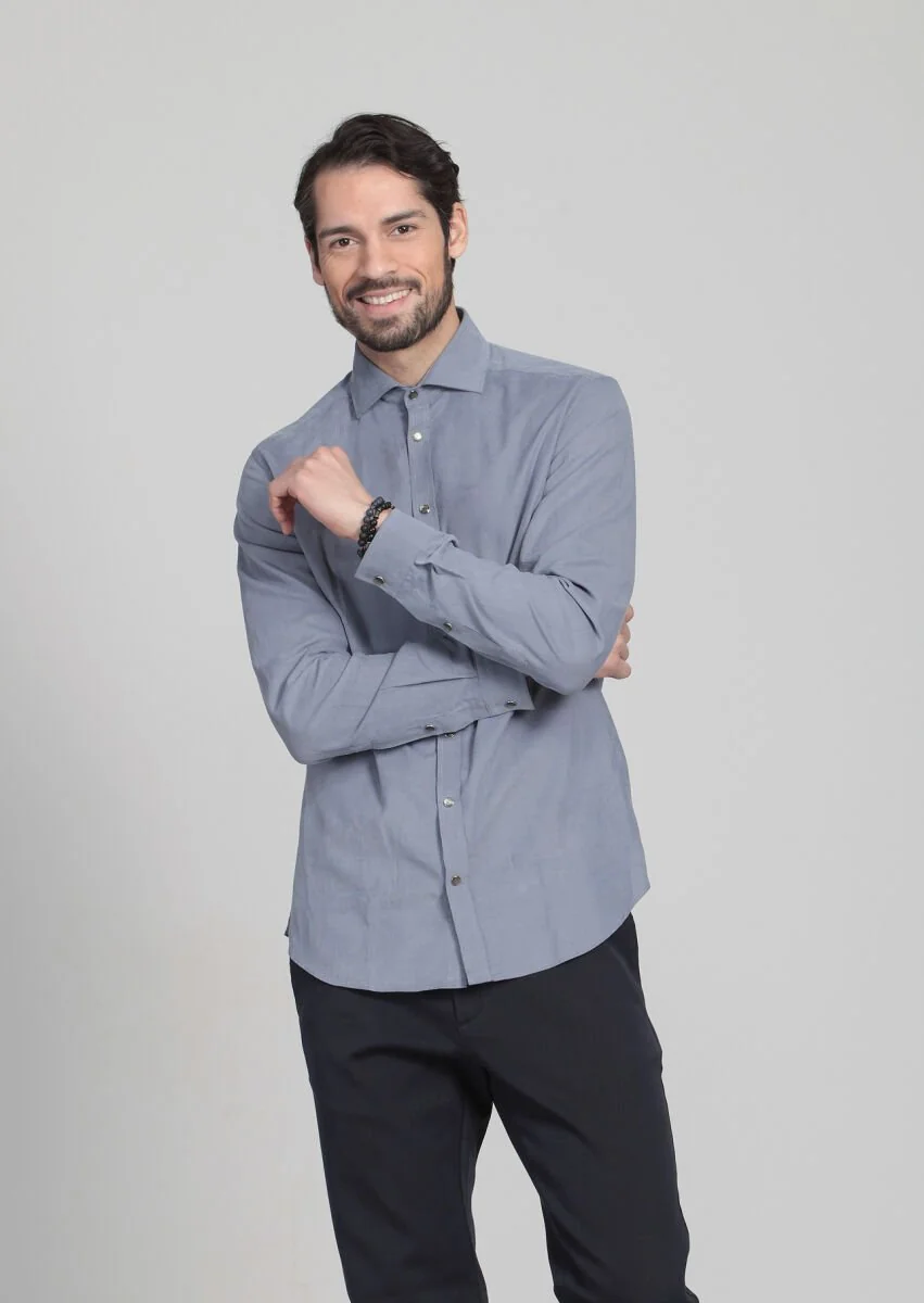 Blue Striped Slim Fit Weaving Casual Cotton Blended Shirt - 2