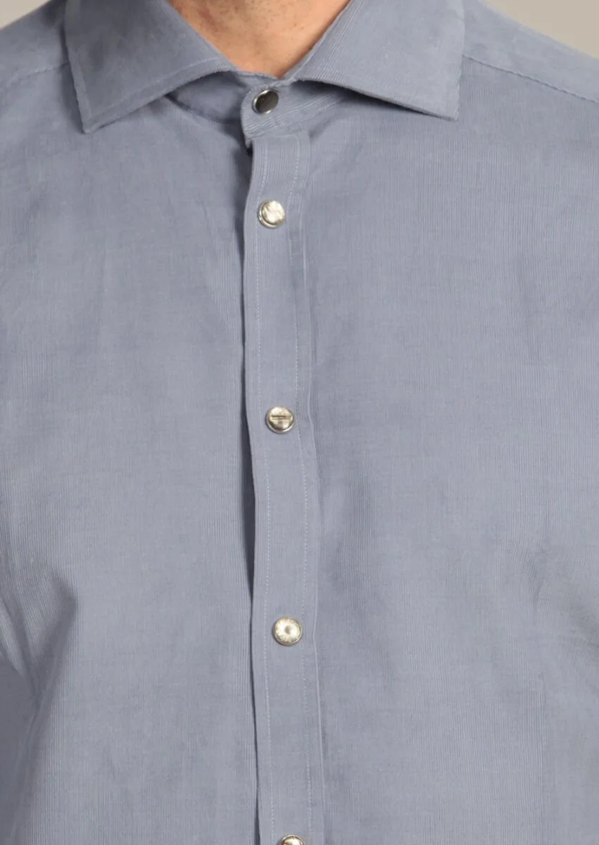 Blue Striped Slim Fit Weaving Casual Cotton Blended Shirt - 4