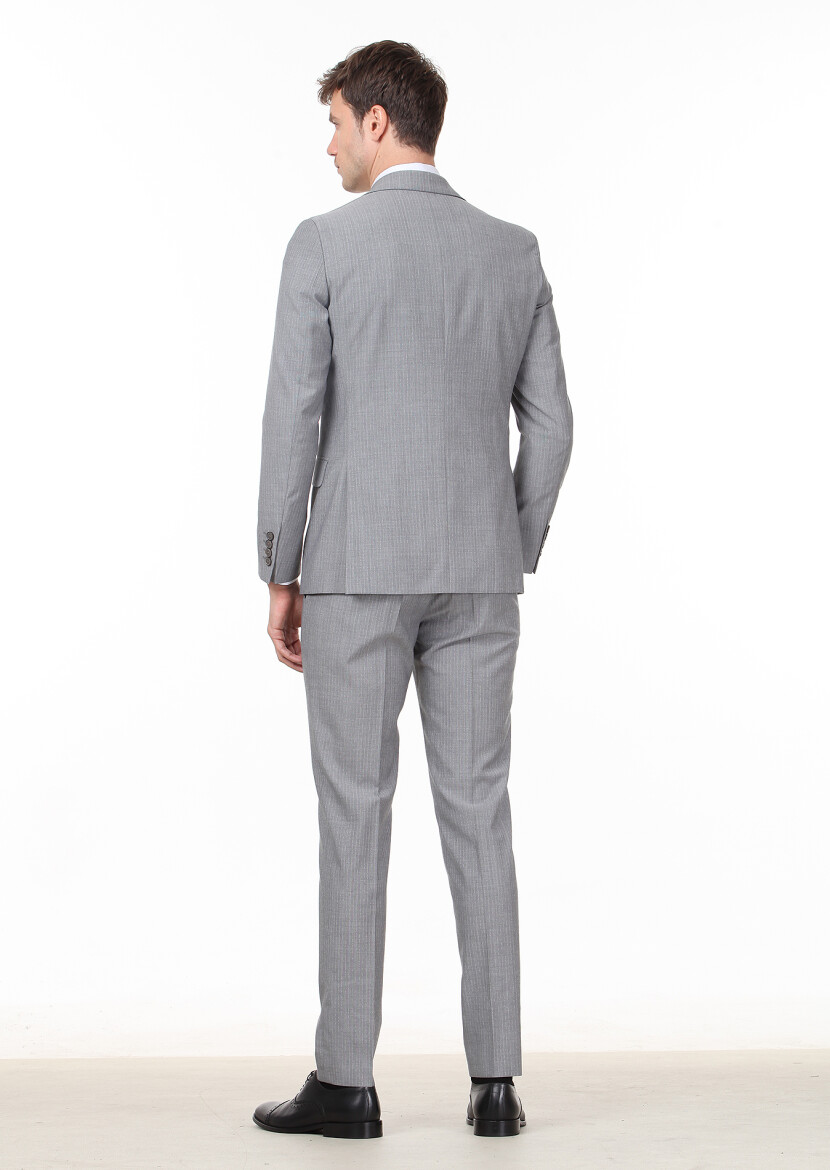 Blue Striped Thin&Taller Slim Fit 100% Wool Suit - 4