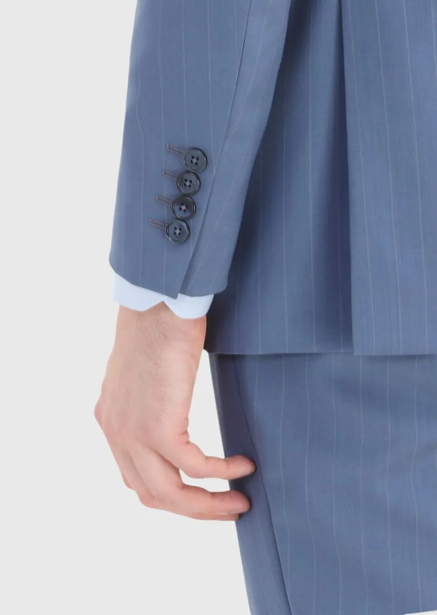 Blue Striped Thin&Taller Slim Fit 100% Wool Suit - 4
