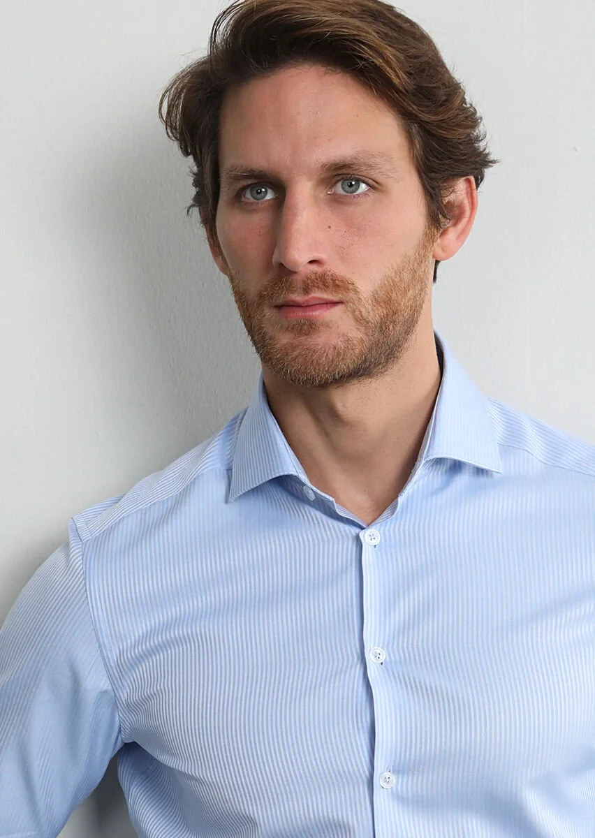 Blue Striped Weaving Classical 100% Cotton Shirt - 1