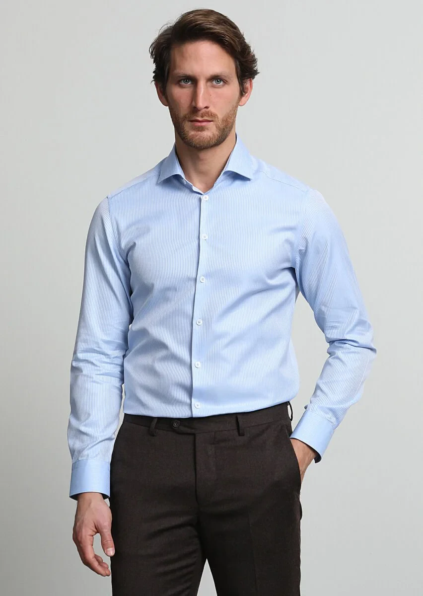 Blue Striped Weaving Classical 100% Cotton Shirt - 3