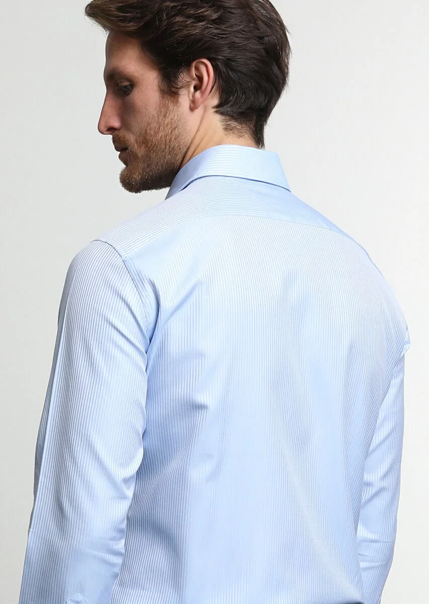 Blue Striped Weaving Classical 100% Cotton Shirt - 4
