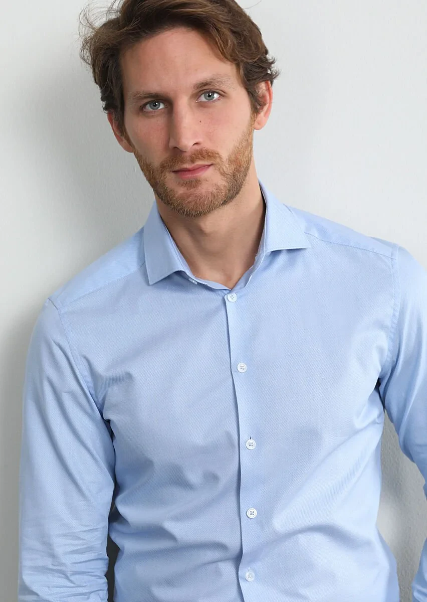 Blue Striped Weaving Classical 100% Cotton Shirt - 1