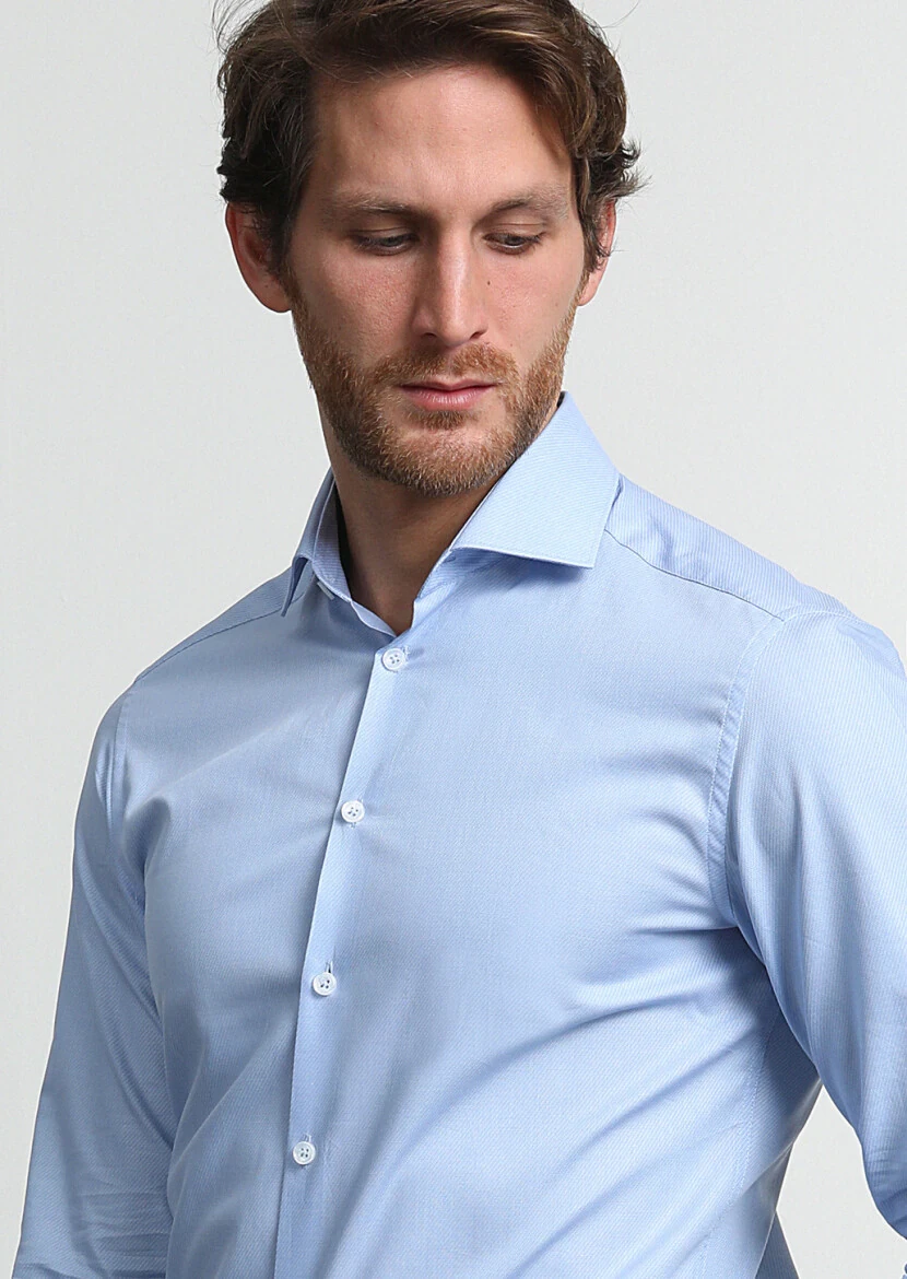 Blue Striped Weaving Classical 100% Cotton Shirt - 2