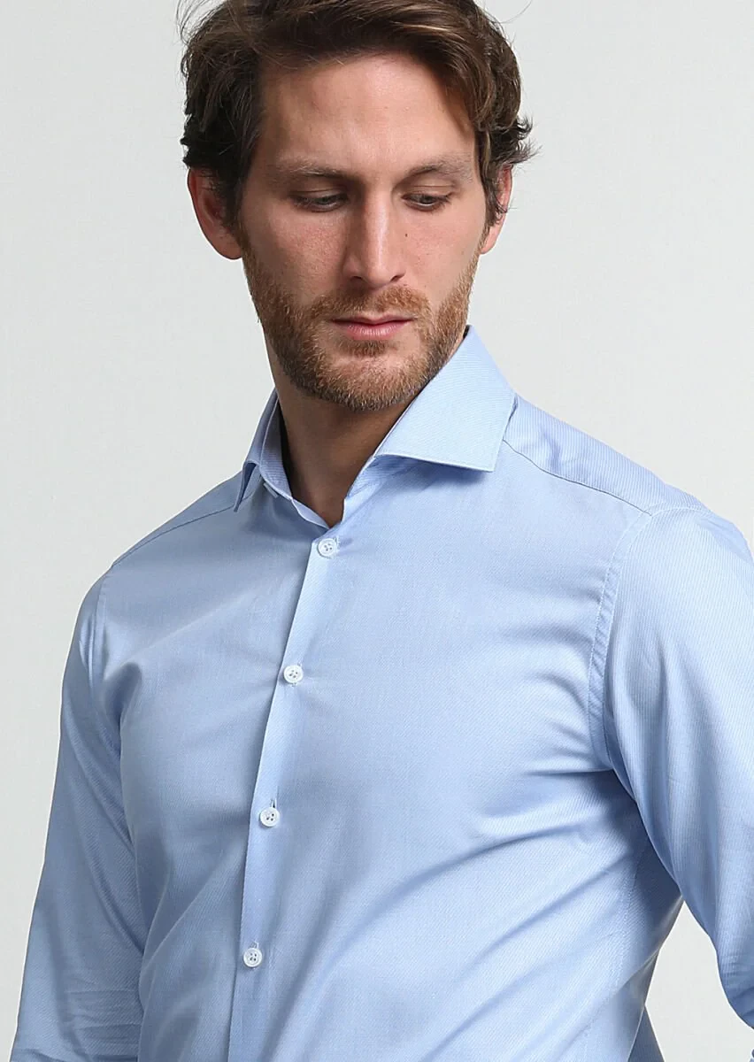 Blue Striped Weaving Classical 100% Cotton Shirt - 2
