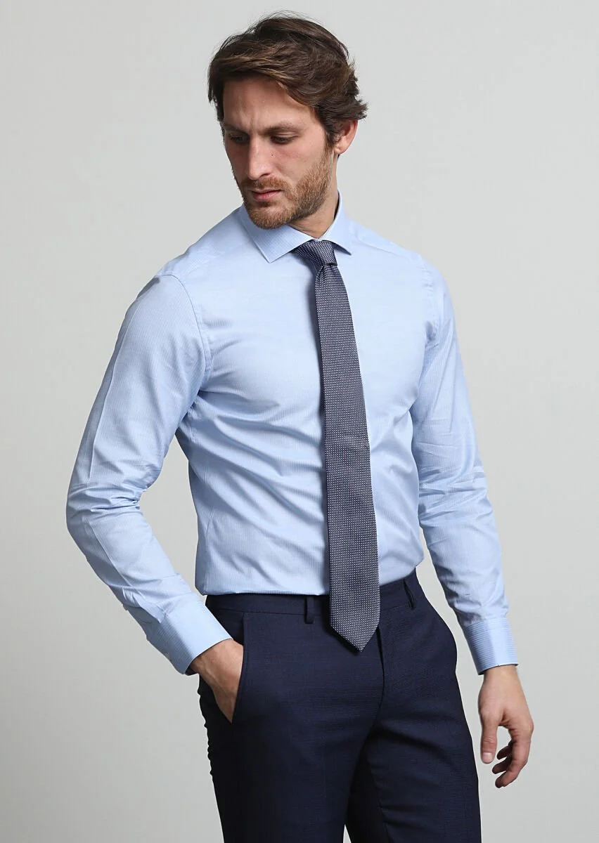 Blue Striped Weaving Classical 100% Cotton Shirt - 3