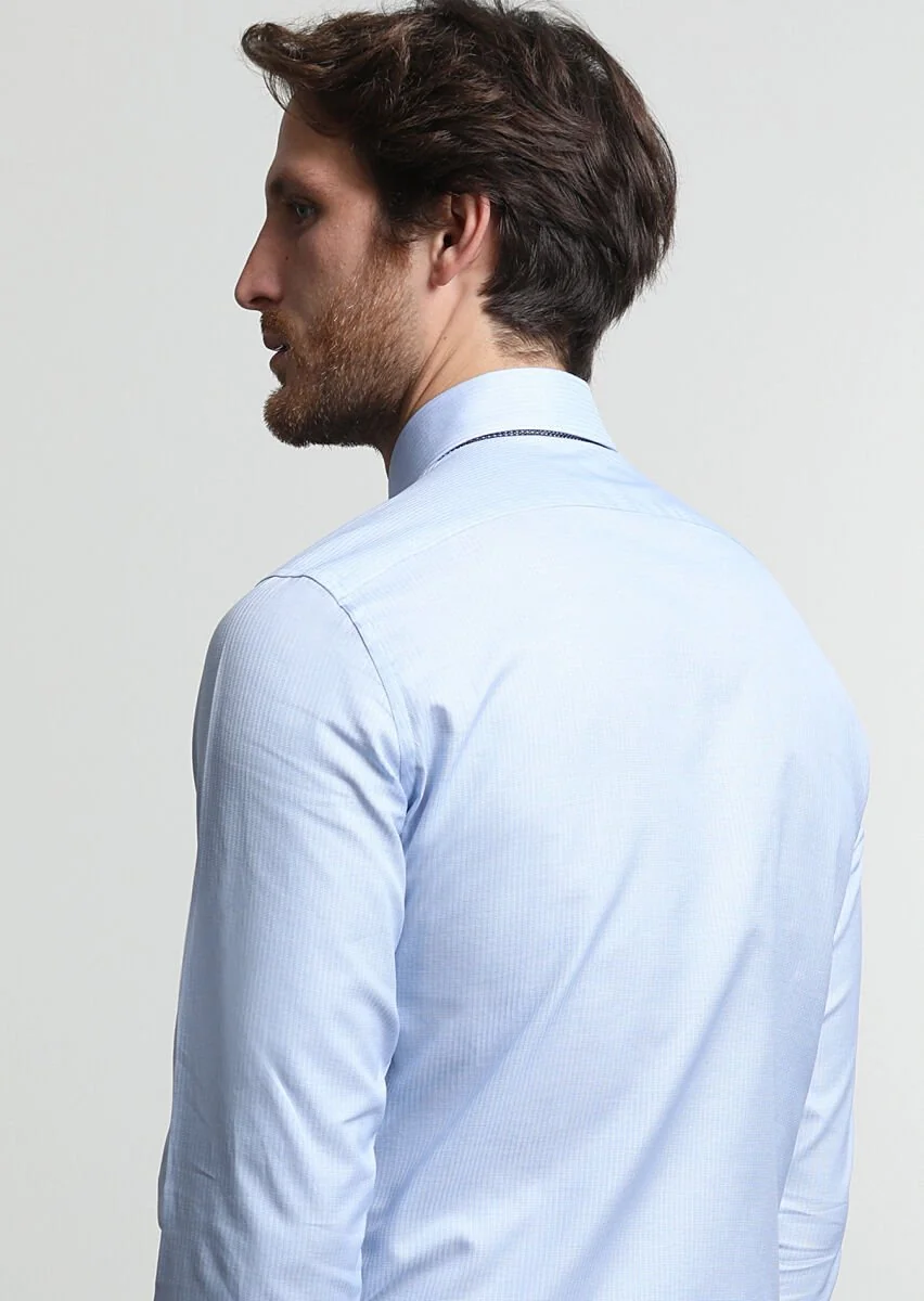 Blue Striped Weaving Classical 100% Cotton Shirt - 4