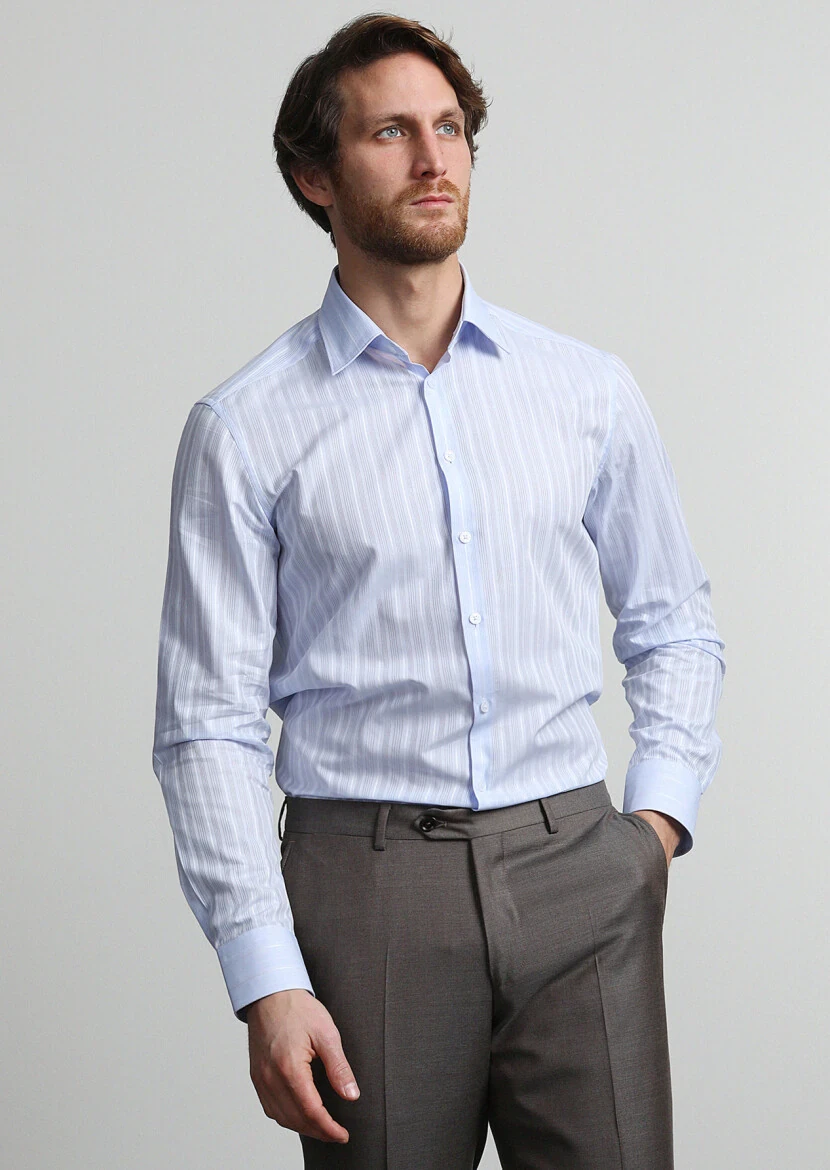 Blue Striped Weaving Classical 100% Cotton Shirt - 2