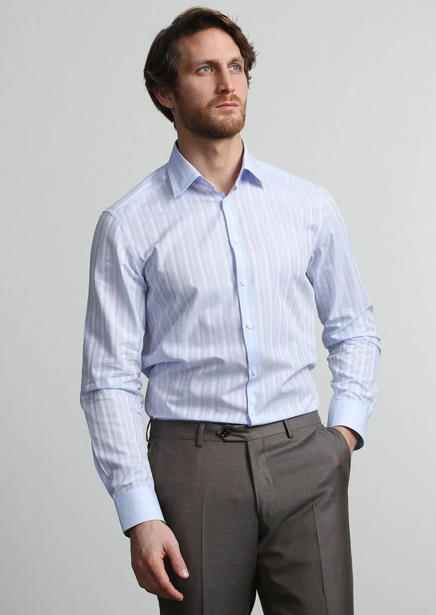 Blue Striped Weaving Classical 100% Cotton Shirt - 2