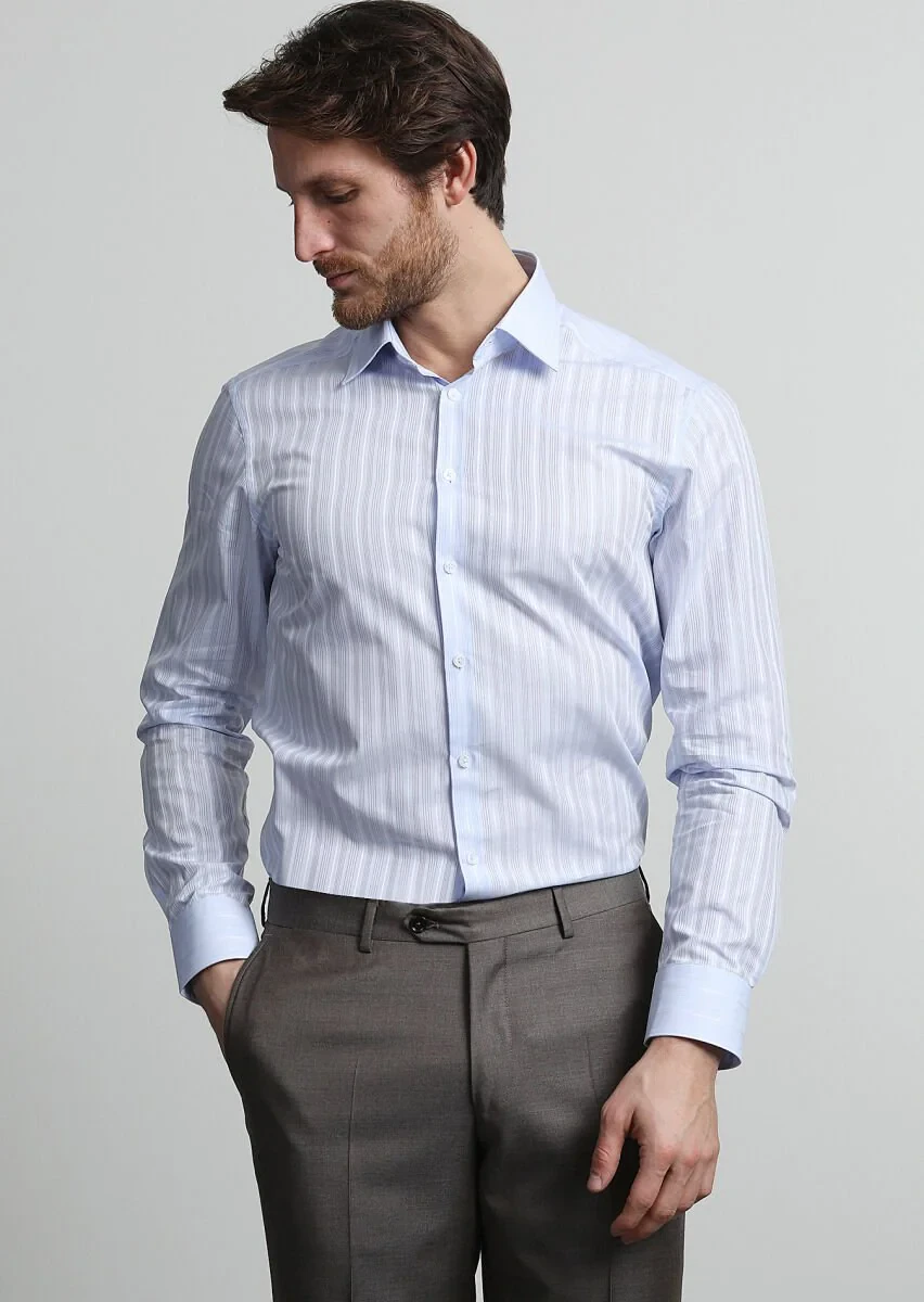 Blue Striped Weaving Classical 100% Cotton Shirt - 3