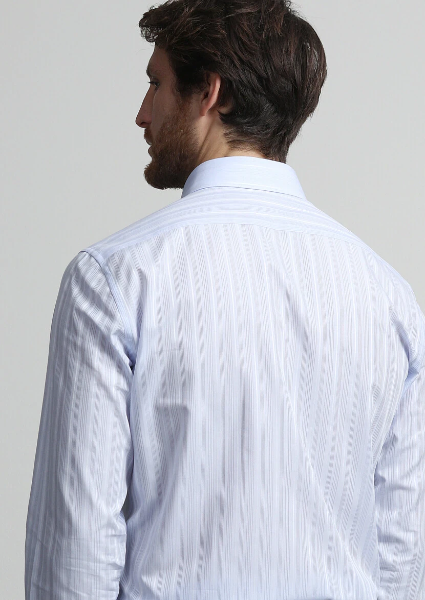 Blue Striped Weaving Classical 100% Cotton Shirt - 4