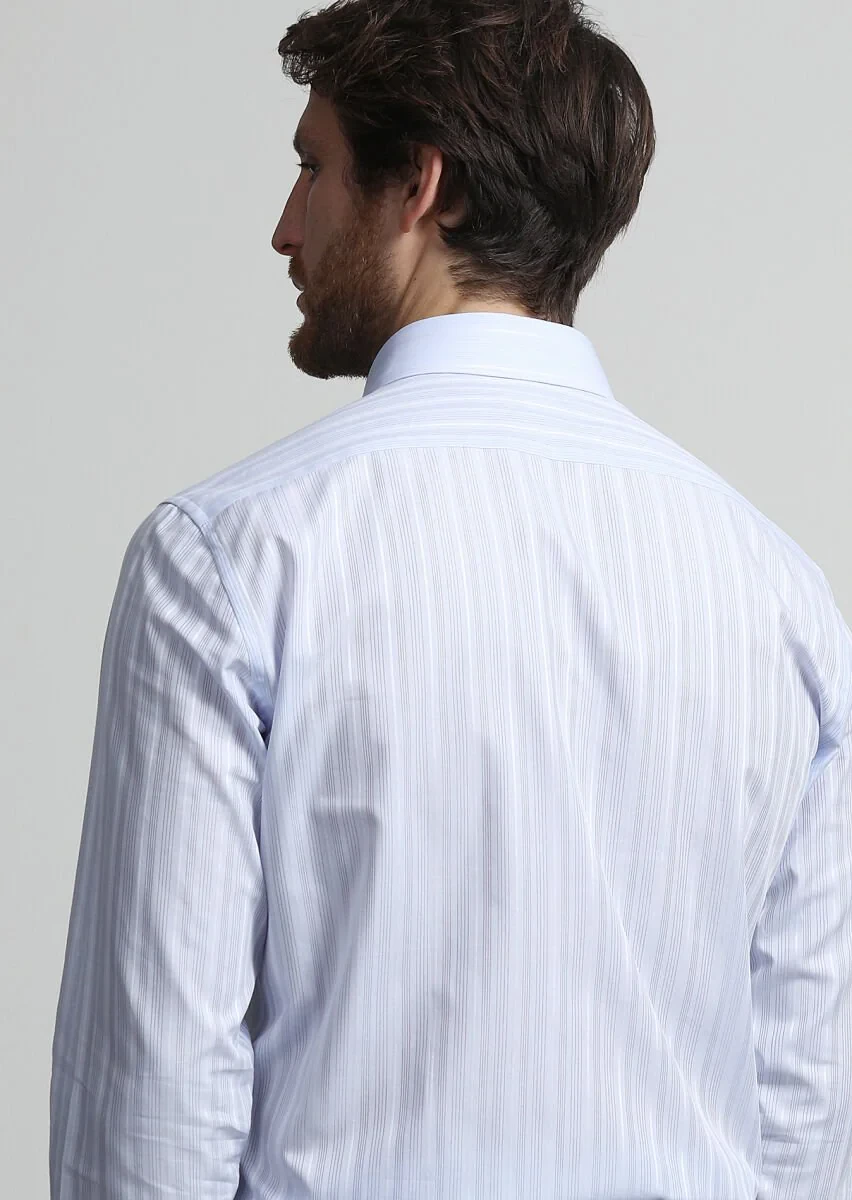 Blue Striped Weaving Classical 100% Cotton Shirt - 4