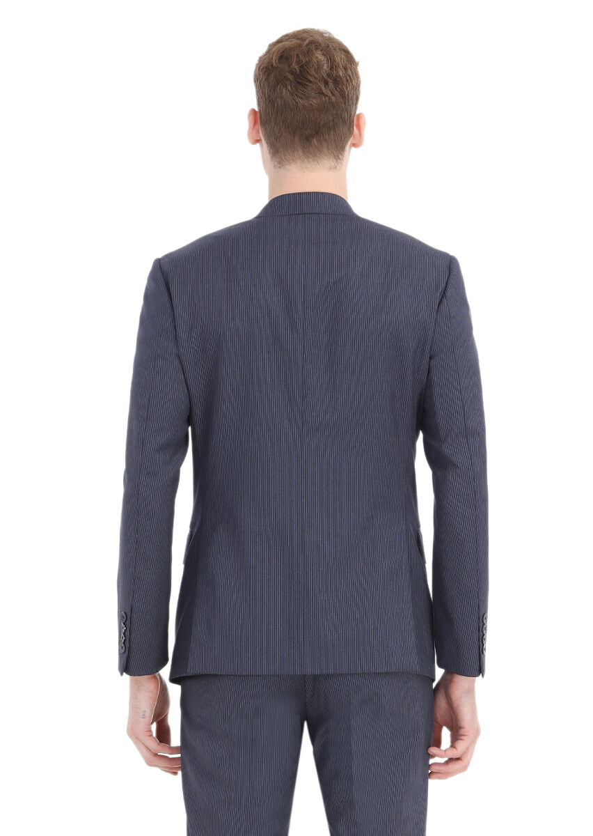 Blue Striped Zeroweight Slim Fit Wool Blended Suit - 5