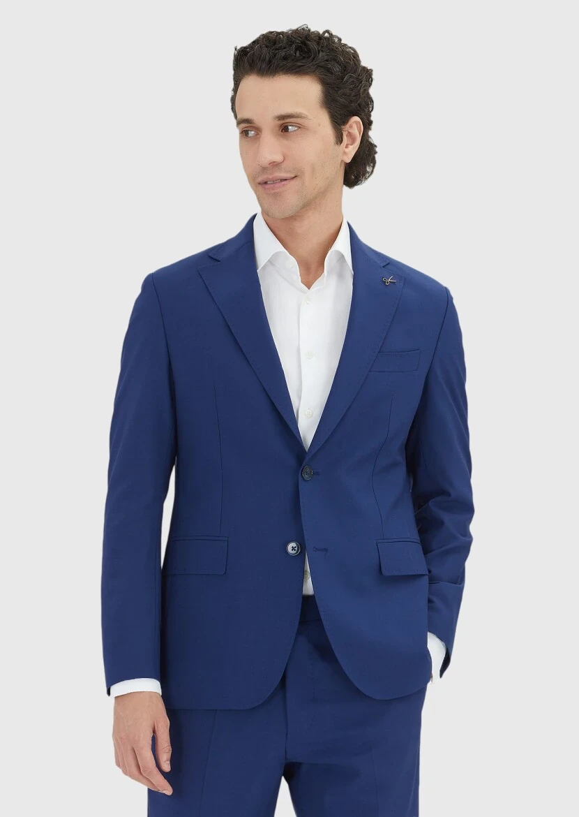 Blue Striped Zeroweight Slim Fit Wool Blended Suit - 3