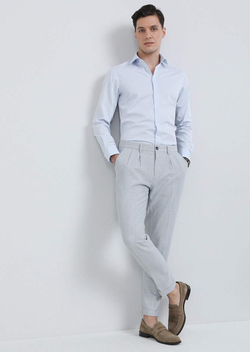 Blue Weaving Carrot Fit Smart Casual 100% Cotton Trousers - 2
