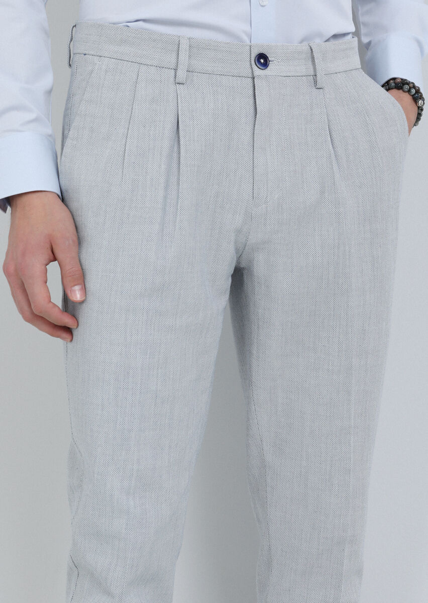 Blue Weaving Carrot Fit Smart Casual 100% Cotton Trousers - 4