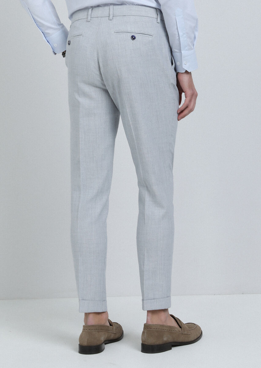 Blue Weaving Carrot Fit Smart Casual 100% Cotton Trousers - 5
