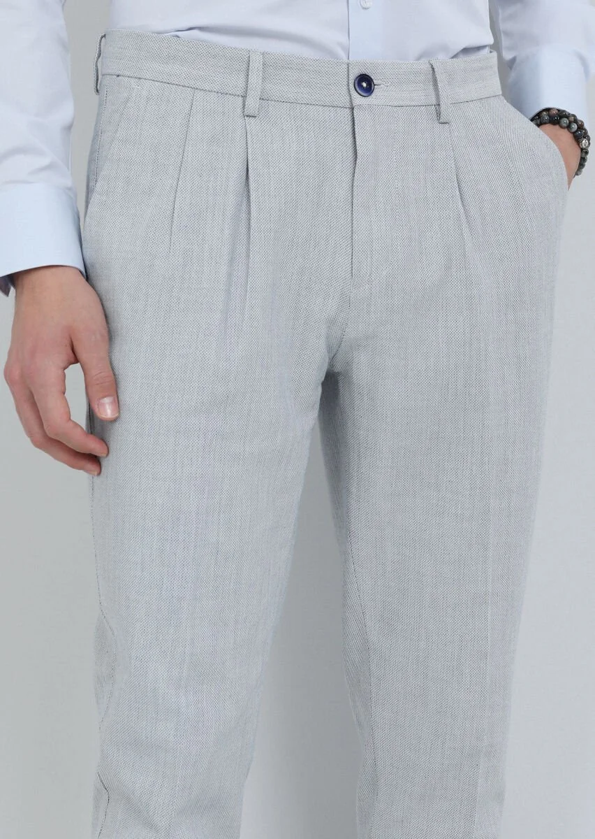Blue Weaving Carrot Fit Smart Casual 100% Cotton Trousers - 4