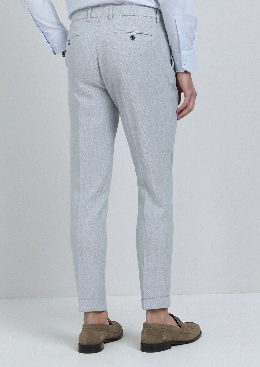 Blue Weaving Carrot Fit Smart Casual 100% Cotton Trousers - 5