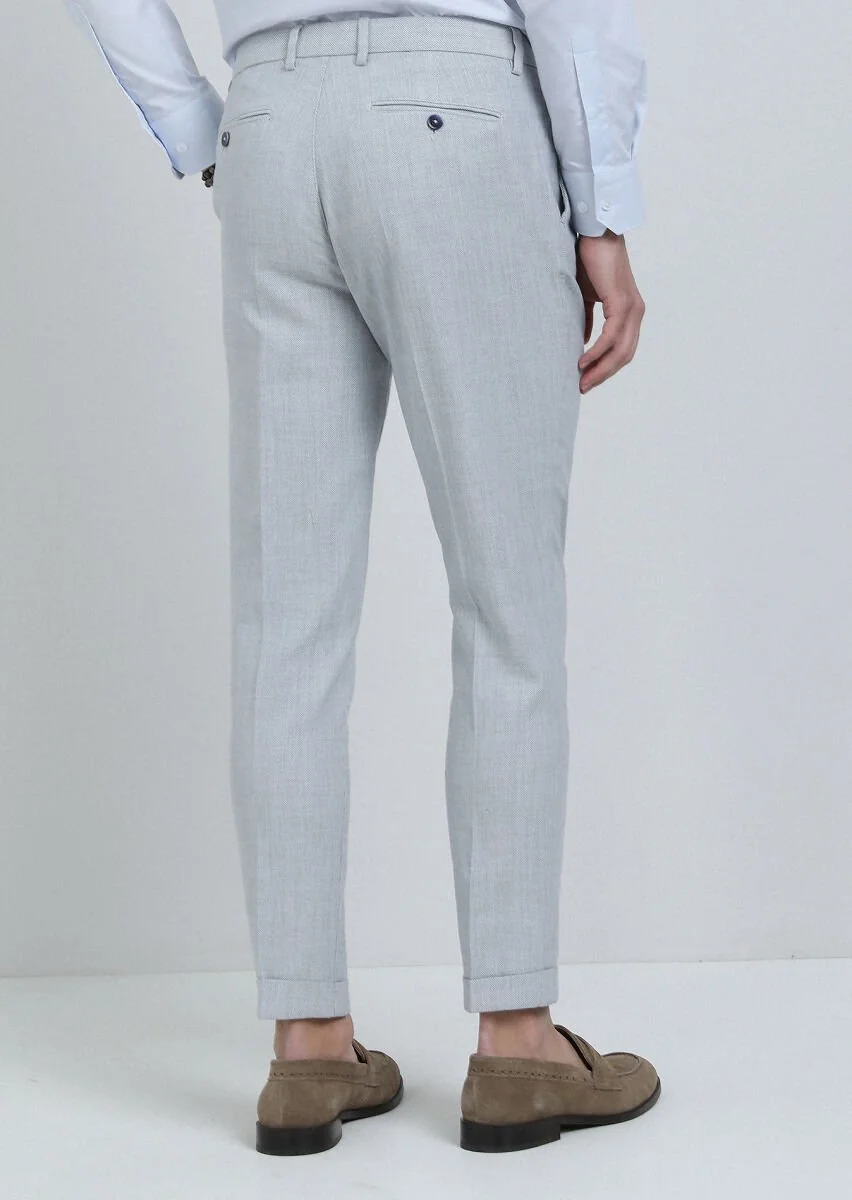Blue Weaving Carrot Fit Smart Casual 100% Cotton Trousers - 5