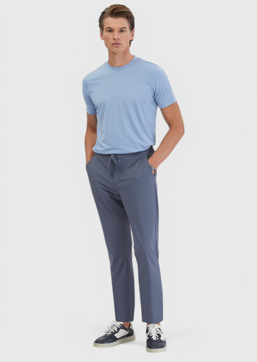 Blue Weaving Jogging Fit Casual Trousers - RAMSEY