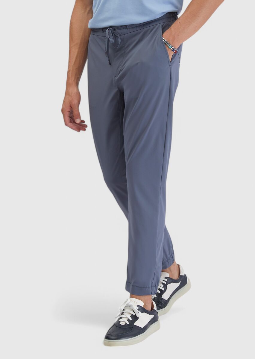 Blue Weaving Jogging Fit Casual Trousers - 2