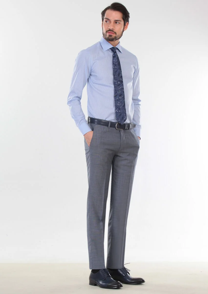 Blue Weaving Modern Fit Classical 100% Wool Trousers - 1