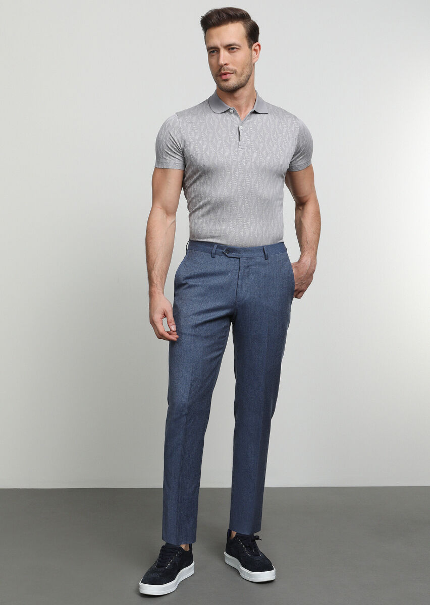 Blue Weaving Regular Classical 100% Wool Trousers - 1