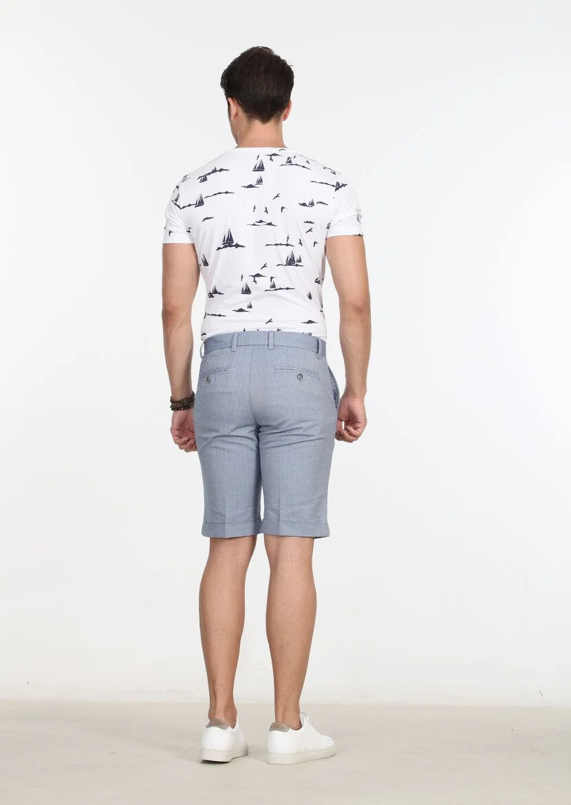 Blue Weaving Regular Fit Casual 100% Cotton Bermuda - 5