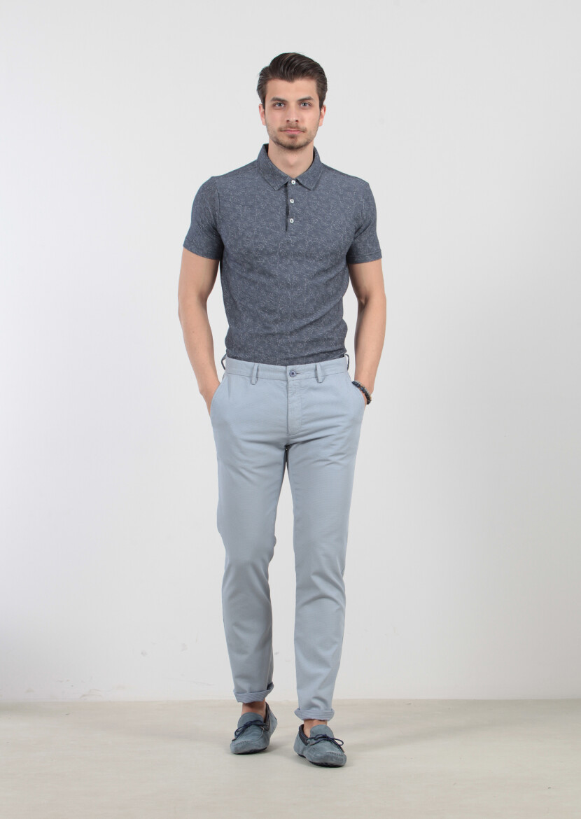 Blue Weaving Regular Fit Casual 100% Cotton Trousers 