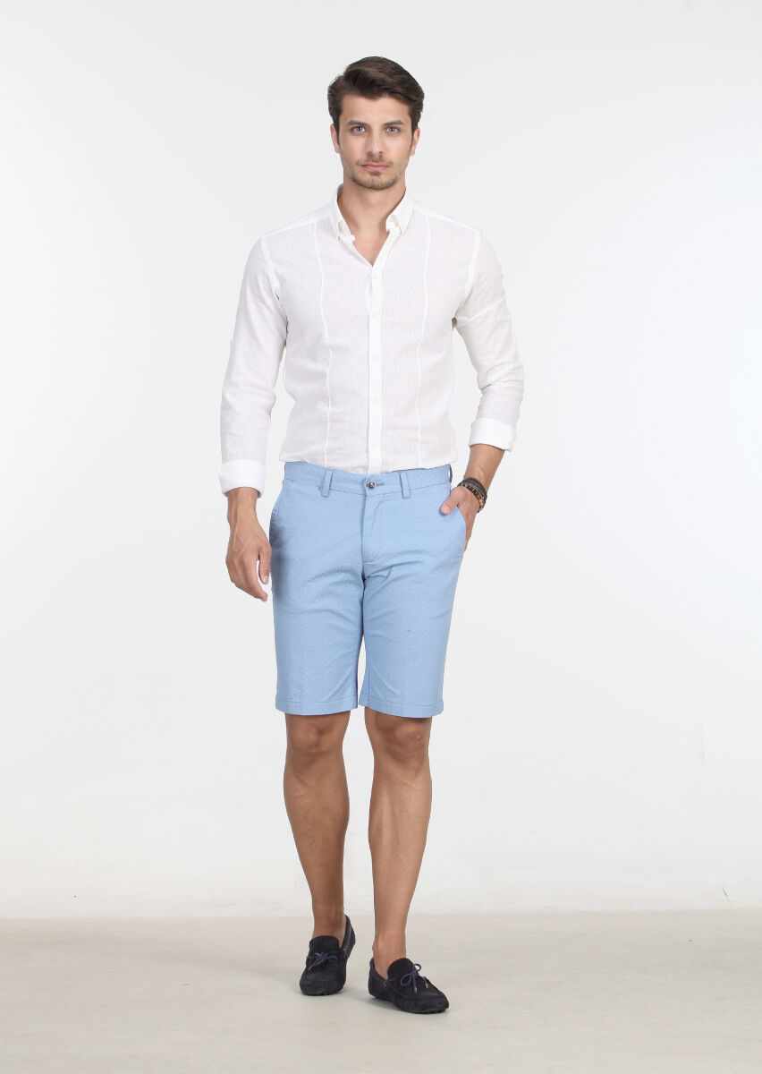 Blue Weaving Regular Fit Casual Cotton Blended Bermuda - 1