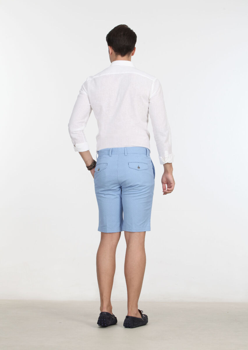 Blue Weaving Regular Fit Casual Cotton Blended Bermuda - 4