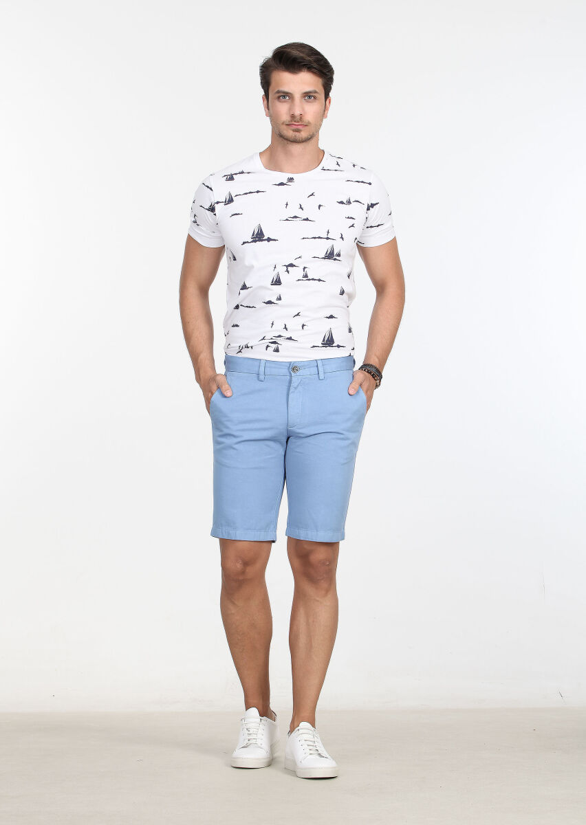 Blue Weaving Regular Fit Casual Cotton Blended Bermuda - 1