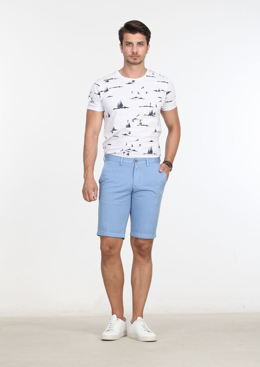 Blue Weaving Regular Fit Casual Cotton Blended Bermuda - 2