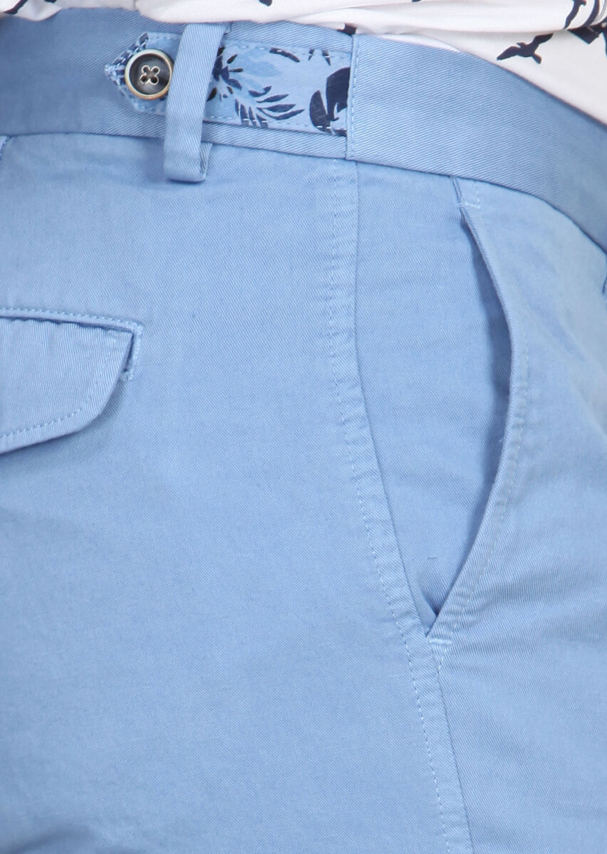 Blue Weaving Regular Fit Casual Cotton Blended Bermuda - 3
