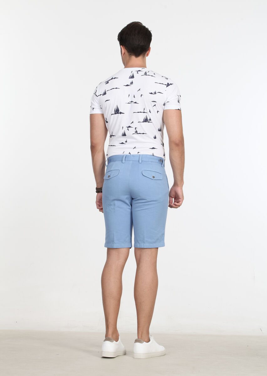 Blue Weaving Regular Fit Casual Cotton Blended Bermuda - 4