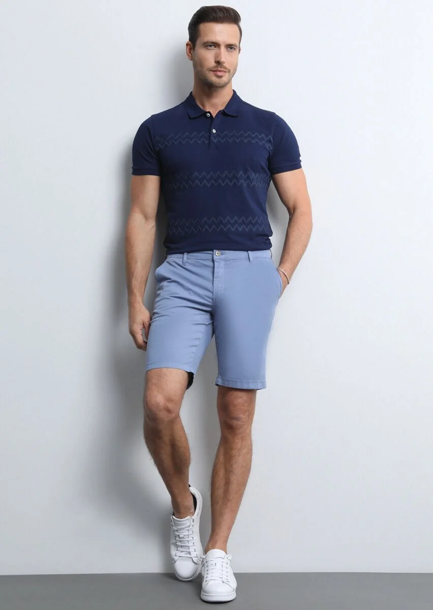Blue Weaving Regular Fit Casual Cotton Blended Bermuda - 4