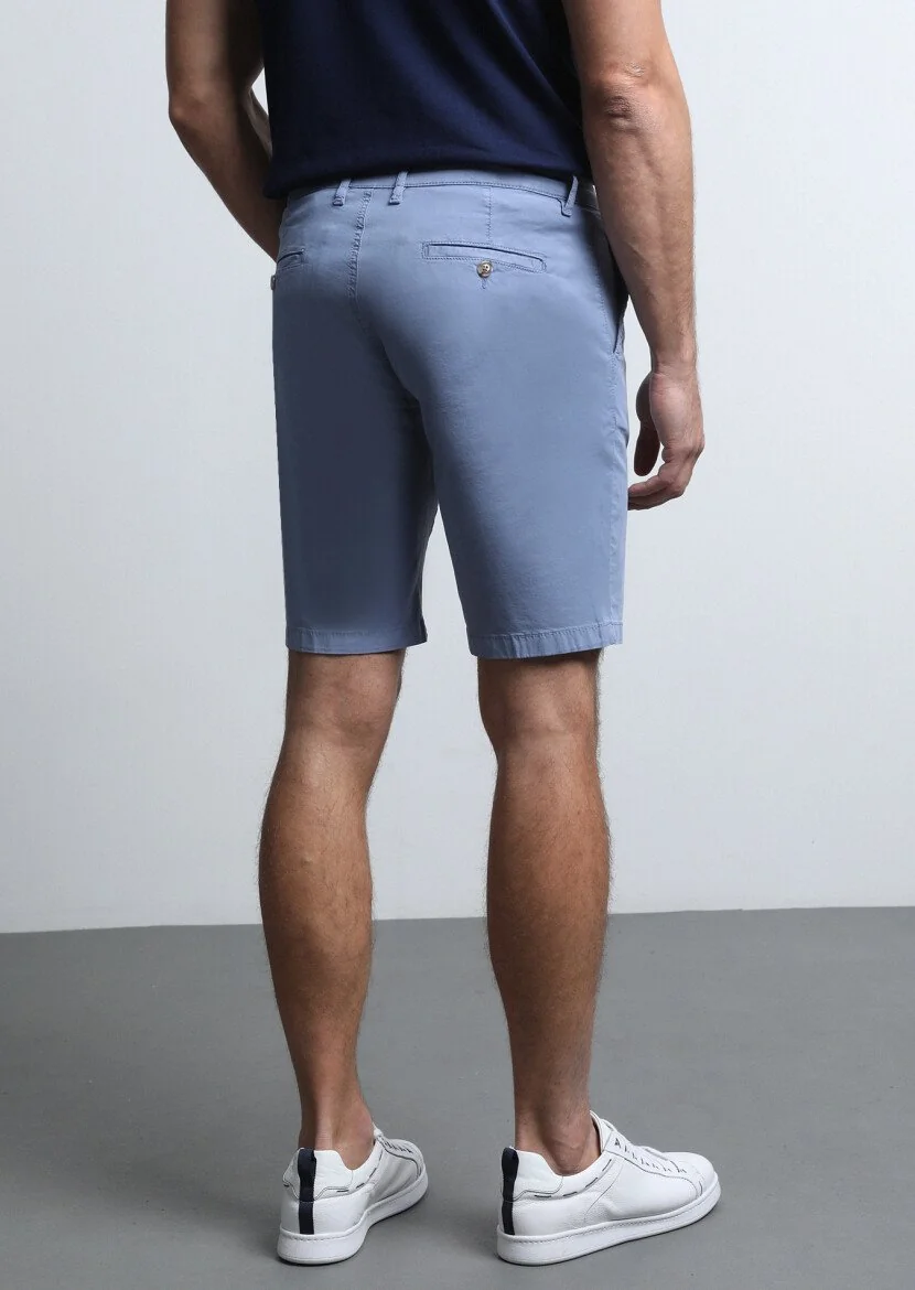 Blue Weaving Regular Fit Casual Cotton Blended Bermuda - 5
