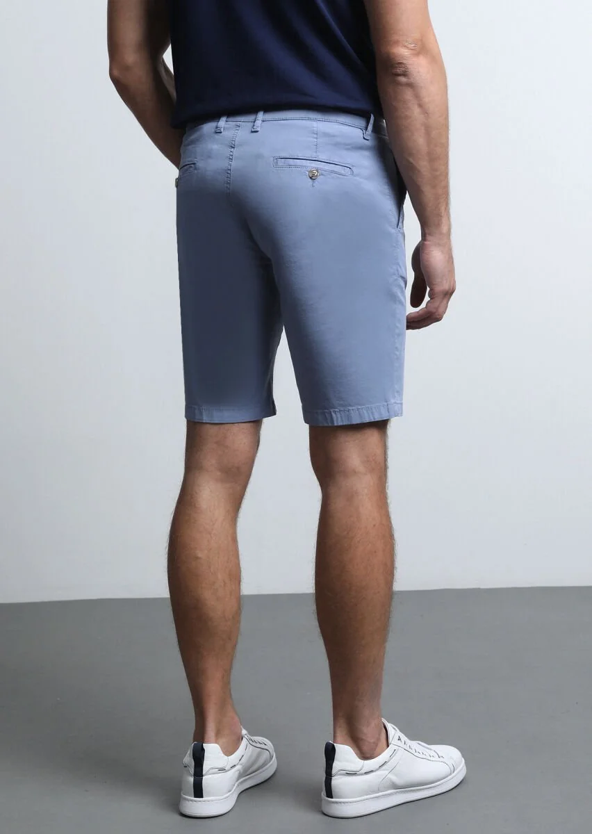 Blue Weaving Regular Fit Casual Cotton Blended Bermuda - 5