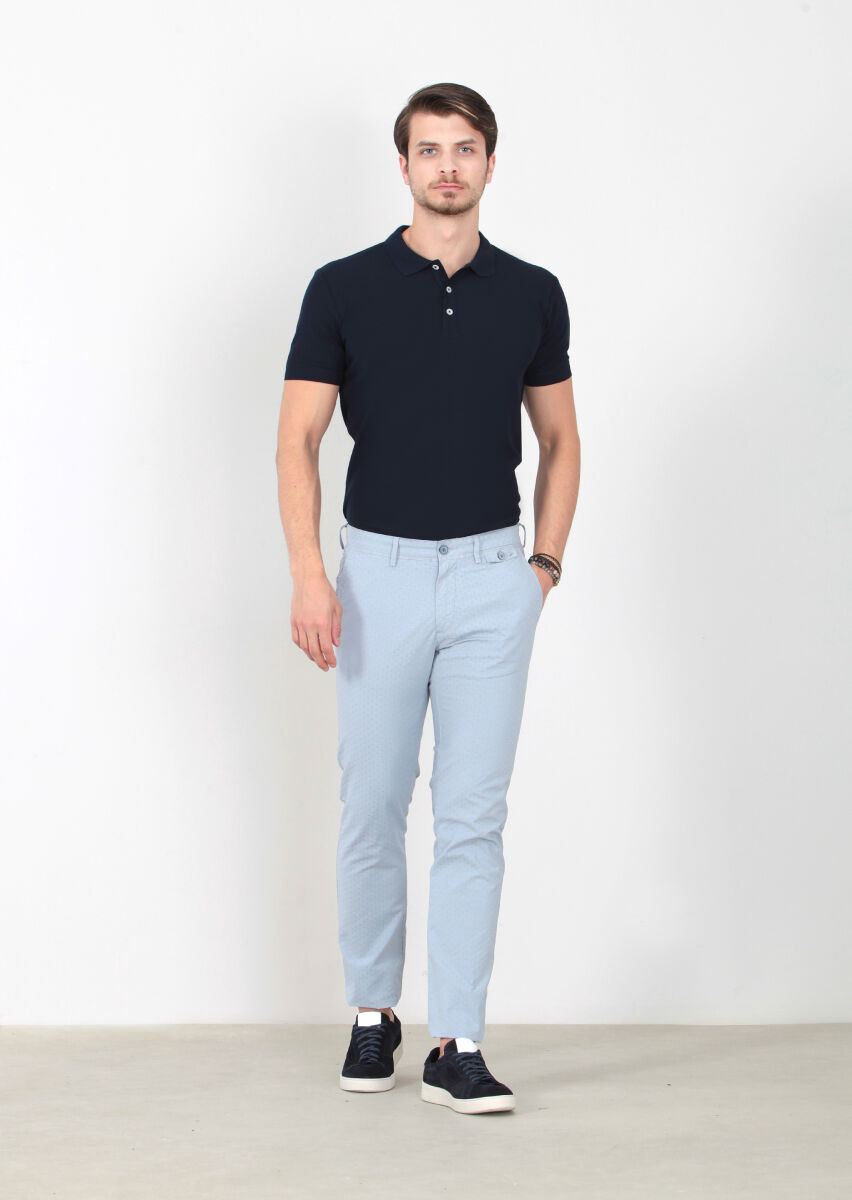 Blue Weaving Regular Fit Casual Cotton Blended Trousers - 1