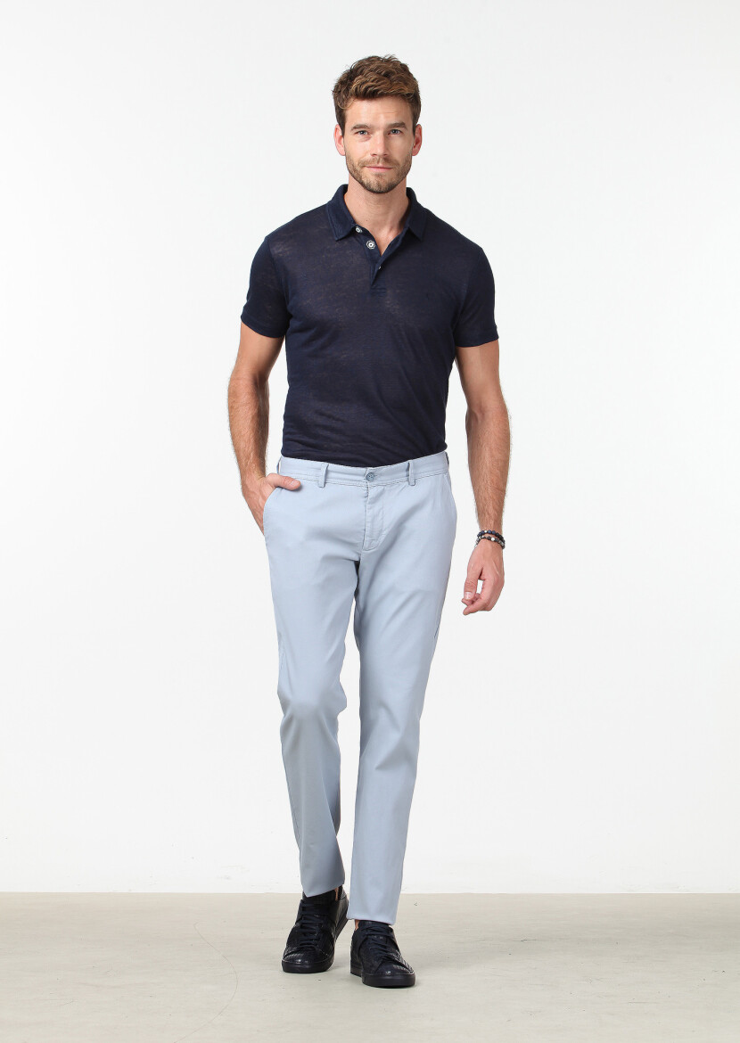 Blue Weaving Regular Fit Casual Cotton Blended Trousers 