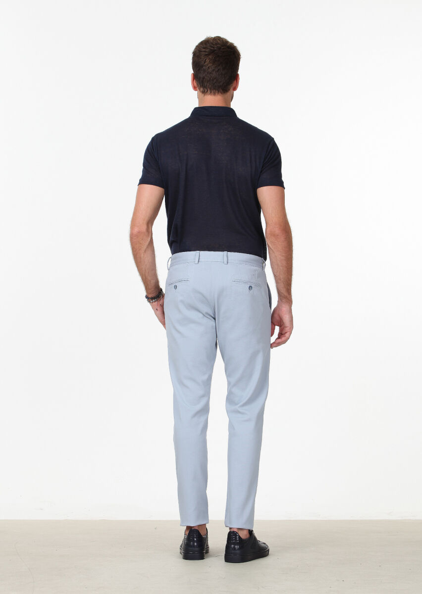 Blue Weaving Regular Fit Casual Cotton Blended Trousers - 4