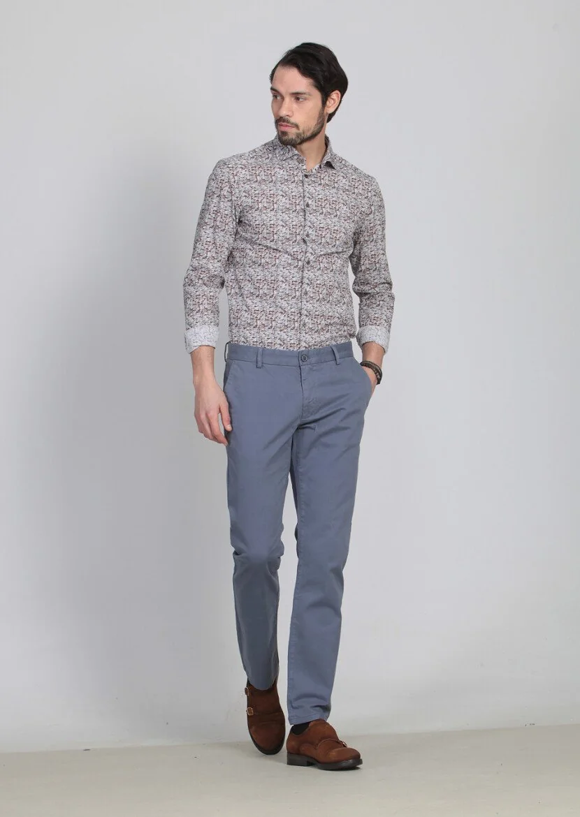 Blue Weaving Regular Fit Casual Cotton Blended Trousers 