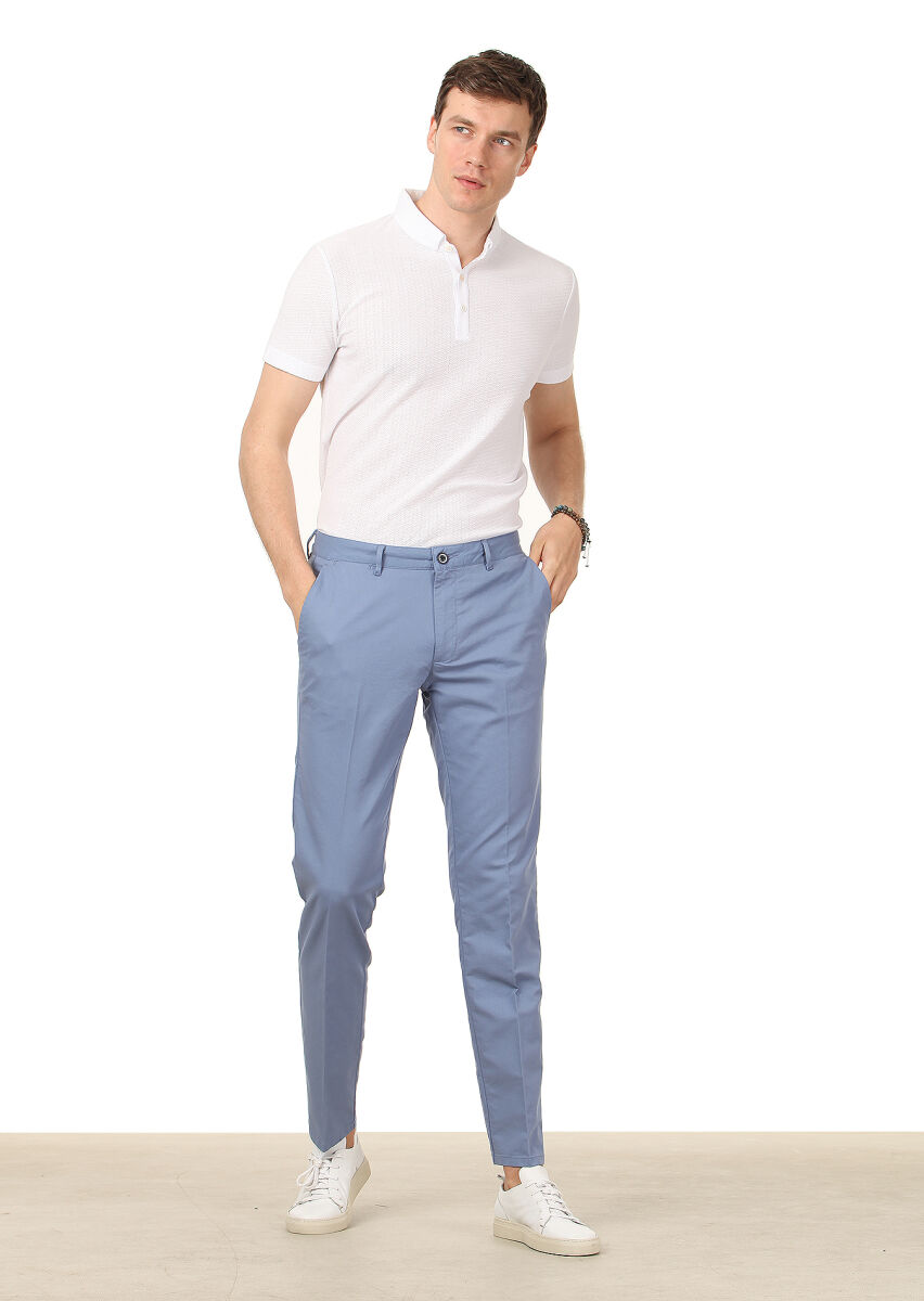 Blue Weaving Regular Fit Casual Cotton Blended Trousers - 2