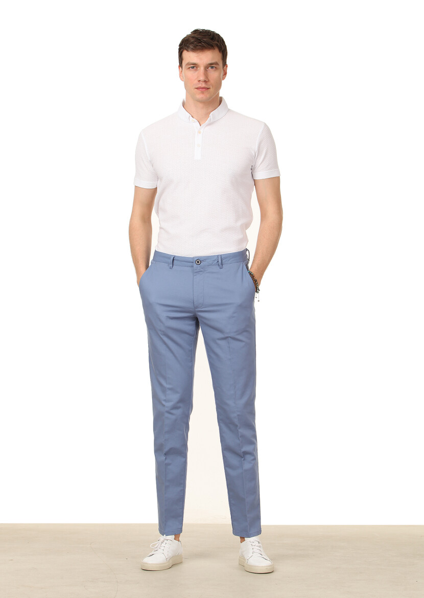 Blue Weaving Regular Fit Casual Cotton Blended Trousers 