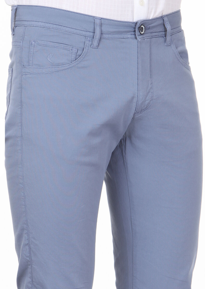 Blue Weaving Regular Fit Casual Cotton Blended Trousers - 3