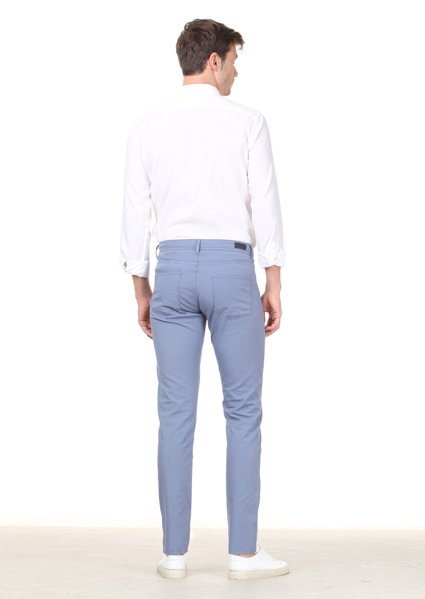 Blue Weaving Regular Fit Casual Cotton Blended Trousers - 4