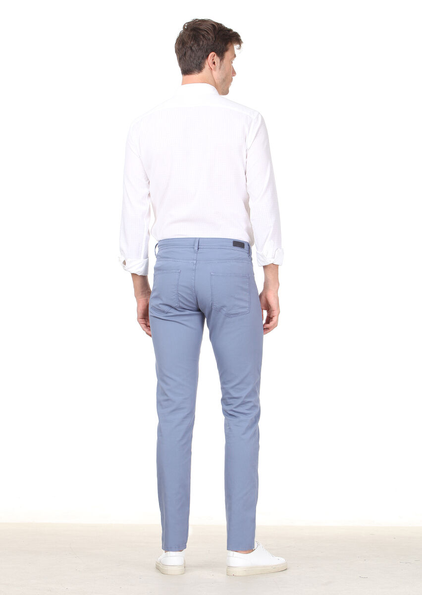 Blue Weaving Regular Fit Casual Cotton Blended Trousers - 4